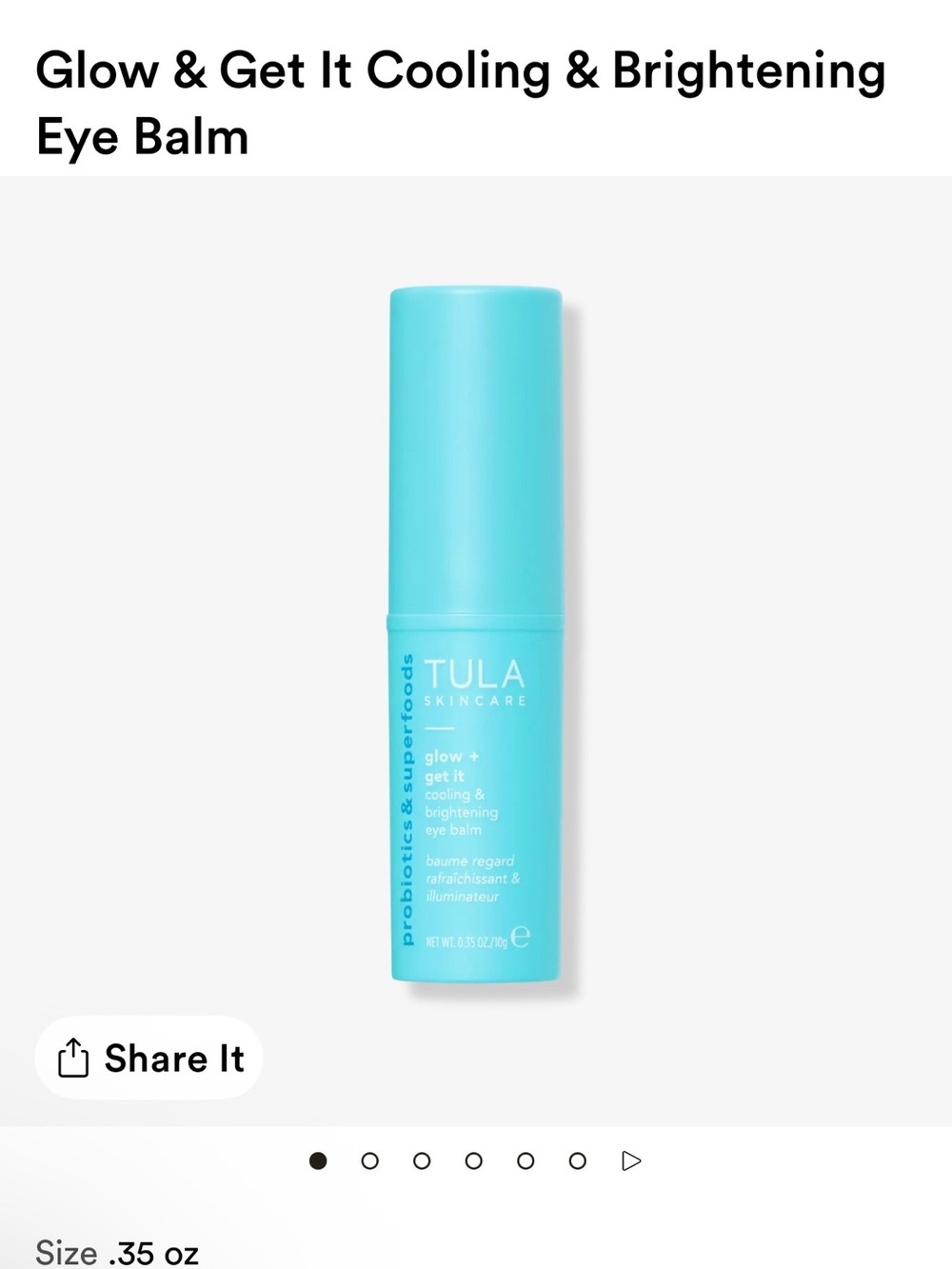 Tula Glow & Get It Cooling & Brightening Eye Balm — Aqua
